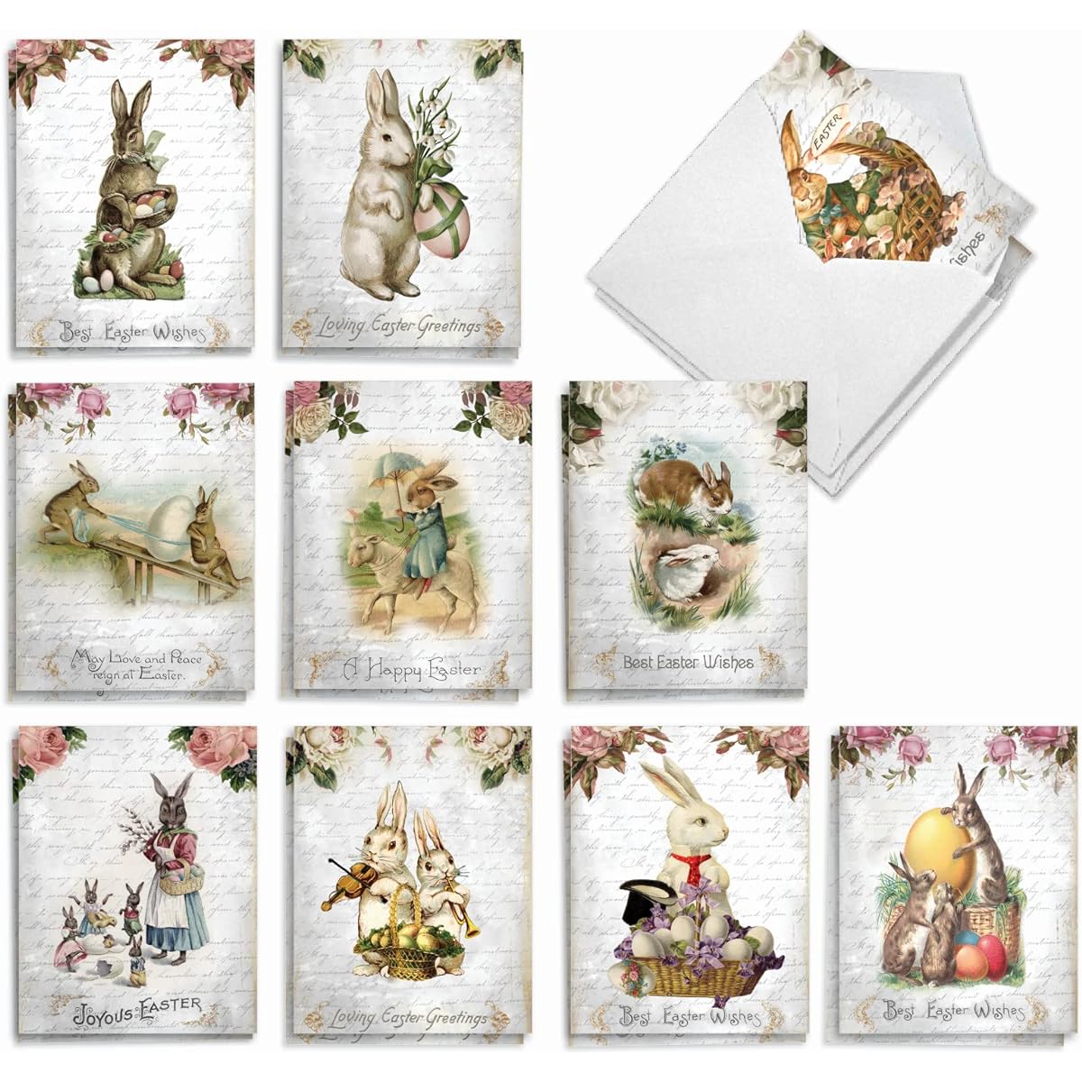 The Best Card Company 20-Piece Easter Note Cards Bulk Box Set 4 x 5.12 Inch with Envelopes (10 Designs 2 of Each) Bunny Note AM10425EAG-B2x10
