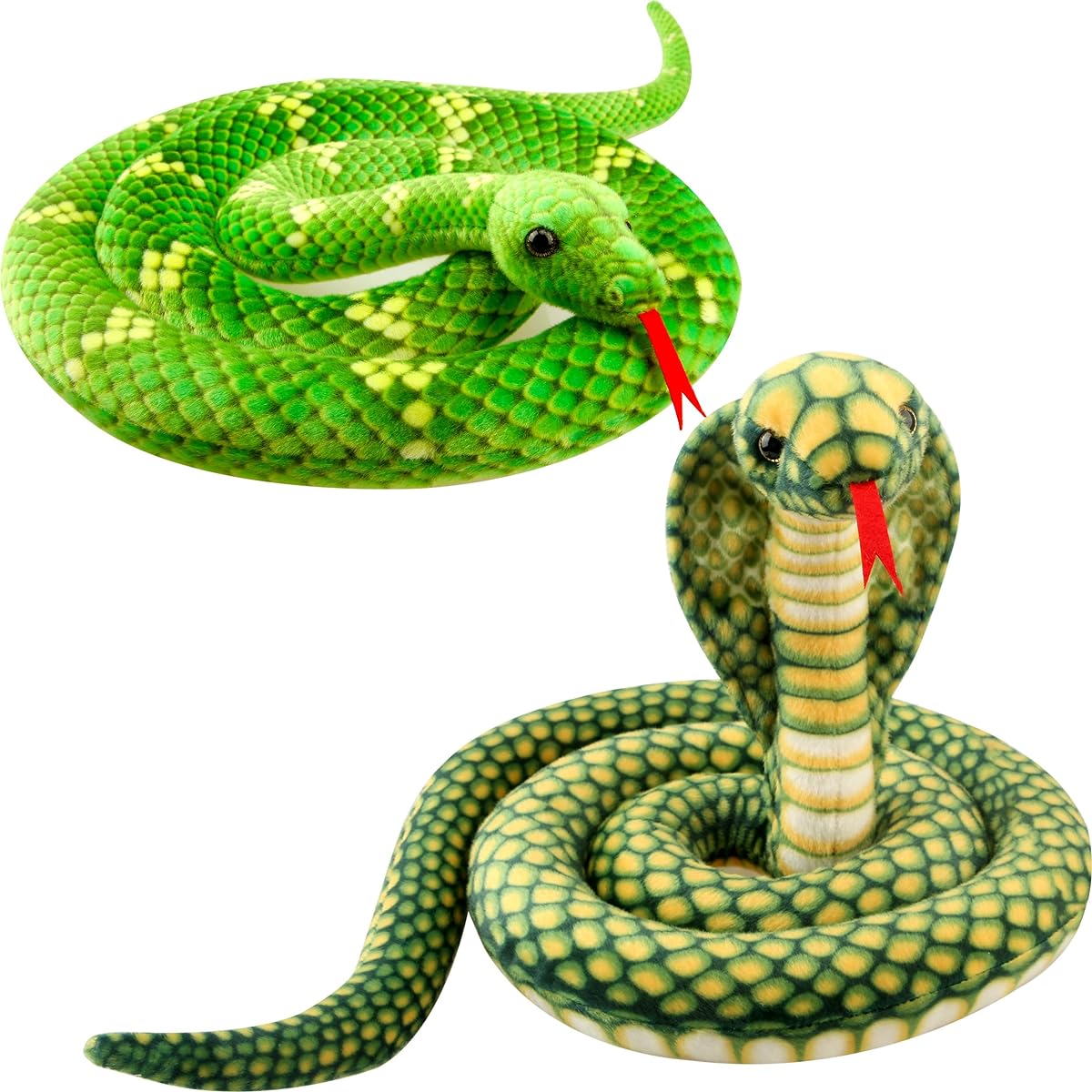 Haconba Giant Snake Stuffed Animal Toy Soft Realistic Large Cobra Plush Toy Jungle Theme Party Decoration Birthday Gift Halloween Prank Prop 2 Sizes (Green)