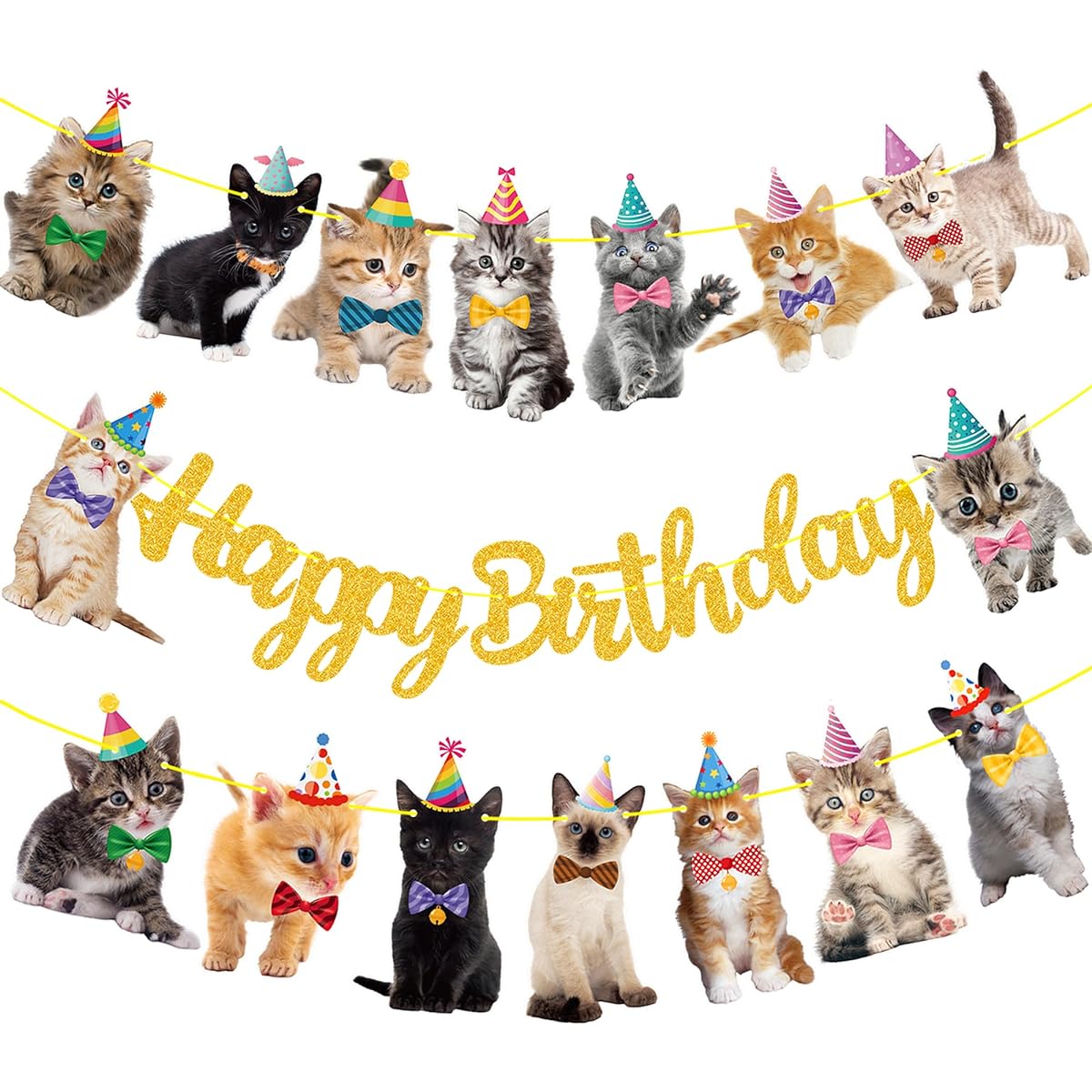 Cat Birthday Banner Decorations Kitten Birthday Party Decorations Supplies Gold Glitter Cat Happy Birthday Banner Decorations Pet Kitten Theme Birthday Party Bunting Decorations Supplies
