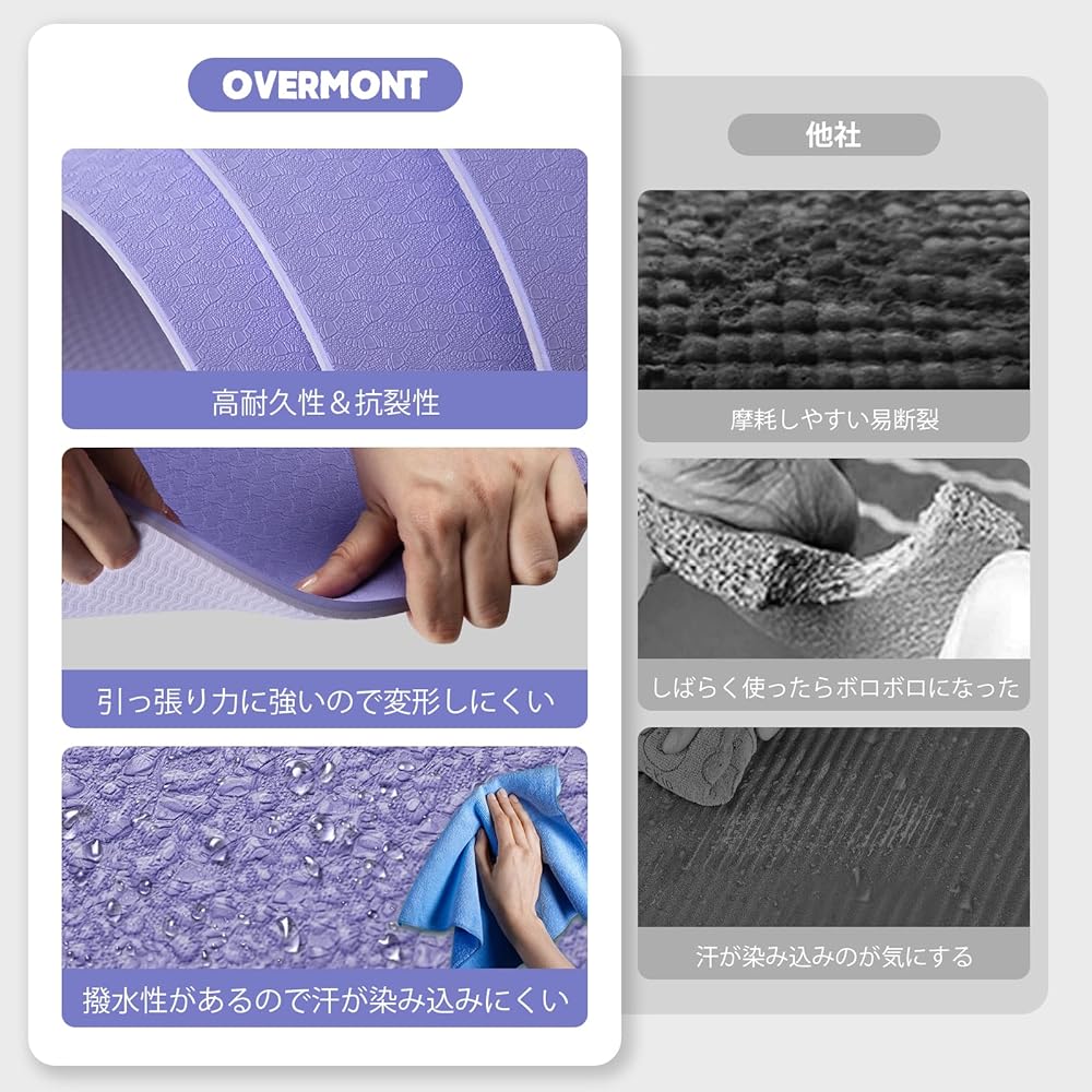 Overmont Yoga Mat, 8mm, Non-slip on both sides, with straps, TPE material, Odor-free Muscle training mat, Training mat (183cm*61cm), Exercise mat, Shock absorption, Soundproofing material, High density, Lightweight, Durable, Skin-friendly [2023 New Editi