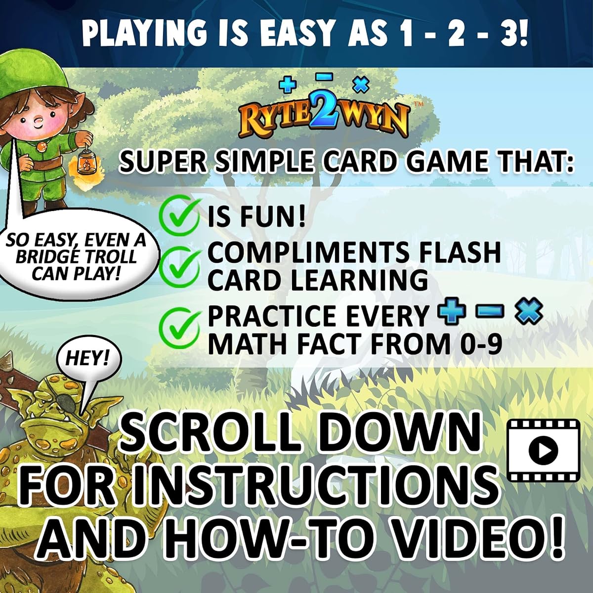 Ryte2Wyn - Math Magic Card Game - Practice all addition, subtraction and multiplication facts for ages 0-9 - Ages 5+ - Kindergarten, 1 year old, 2 year old, 3 year old, 4 year old, etc.