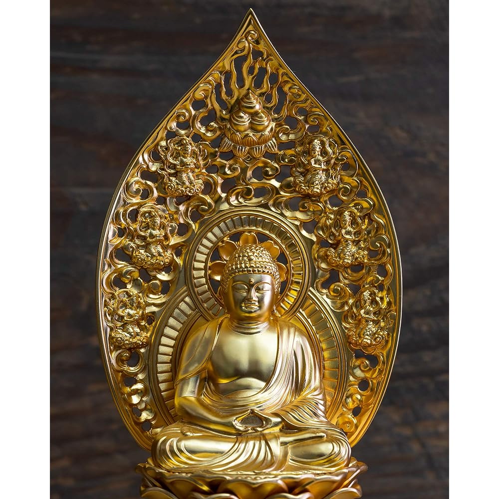 Buddha statue Shakyamuni Buddha seated statue 21.5cm (gold plated/24K gold) Buddhist sculptor: Hideun Makita Original model _ "Soto sect, Rinzai sect, Tendai sect" Takaoka copperware (Shakaniyorai za/XL)