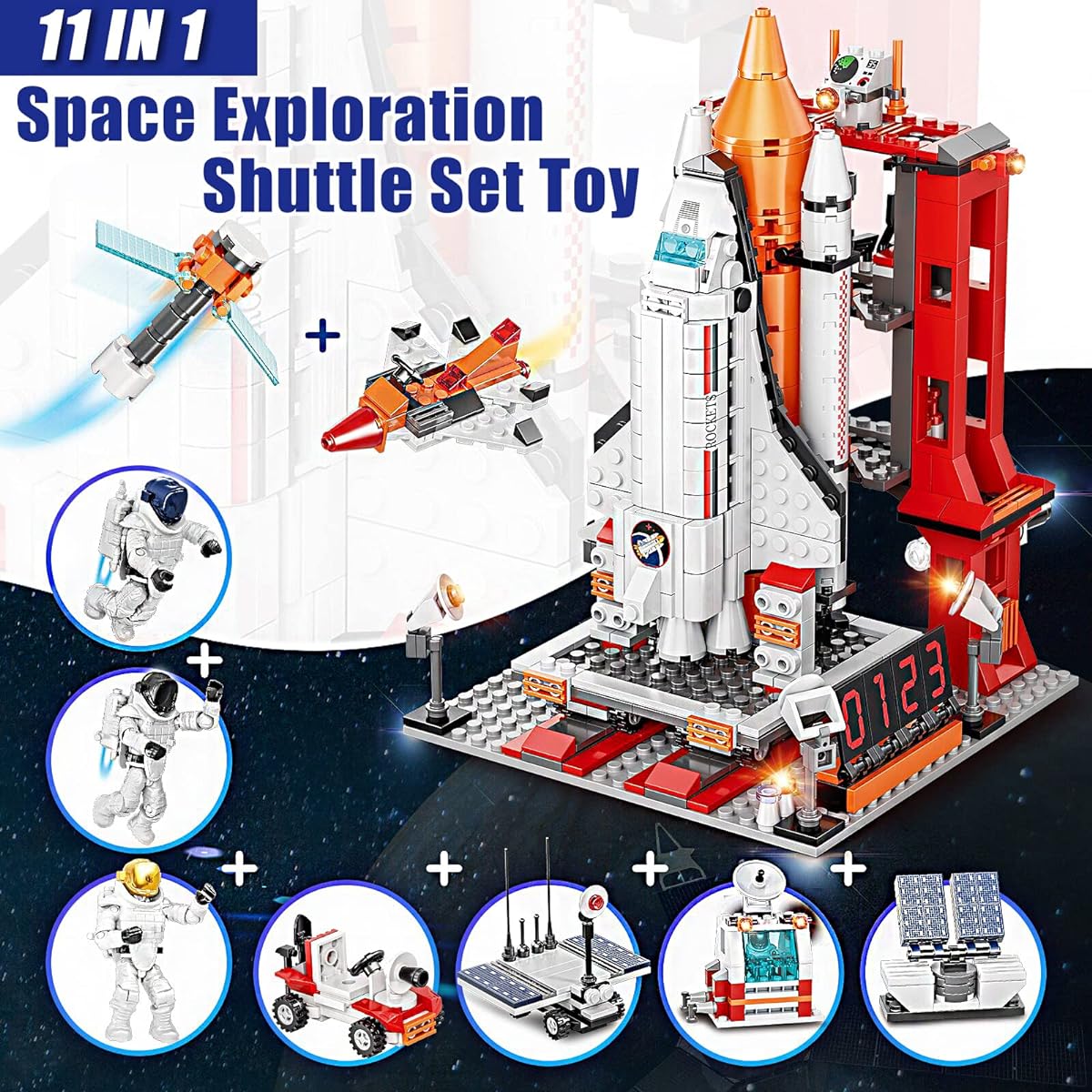 Space Exploration Shuttle Toy for Kids Ages 6 7 8 9 10 11 12, 11-in-1 STEM Aerospace Rocket Building Set for Boys and Girls Ages 6-12, Best Gift for Christmas Birthday - 855 Pieces