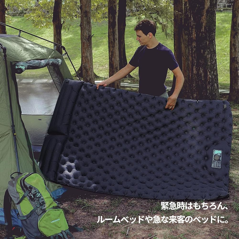 WOLF WALKER Air Mat Camping Mat Air Mat ER Double Camping Mat Pad for Two - Inflator Air Mattress with Pump Bag - Lightweight, Compact Storage, Backpack Travel Mat, Waterproof and Tideproof, Sleeping in Car, Tent, Hiking, Cherry Blossom Viewing, Disaster