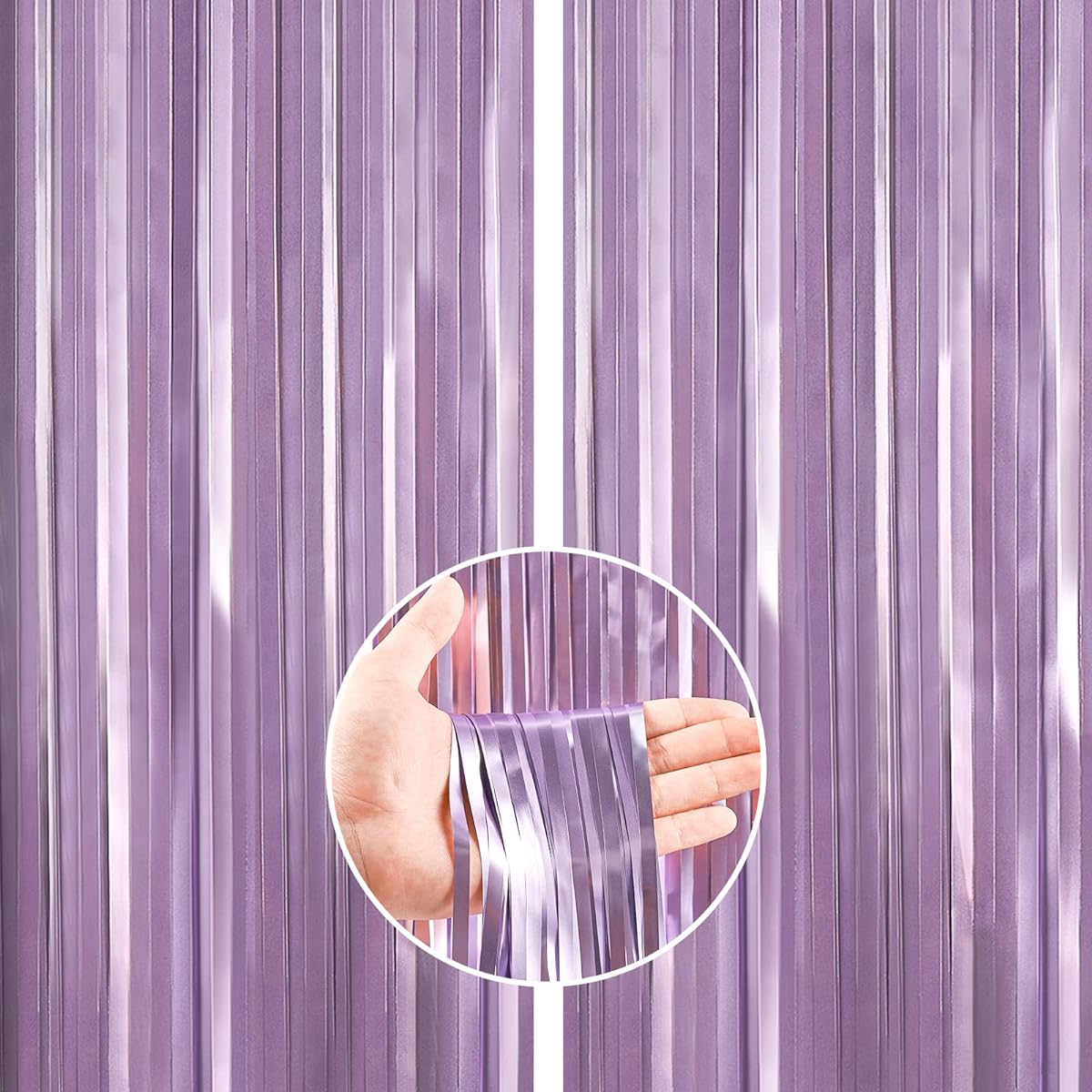 PartyWoo 2 Pieces Foil Curtains 3.3 x 6.6ft Light Purple Tinsel Curtain Backdrop Curtains Foil Fringe Curtains String Curtains Birthday Decorations Party Backdrop Wedding Backdrop