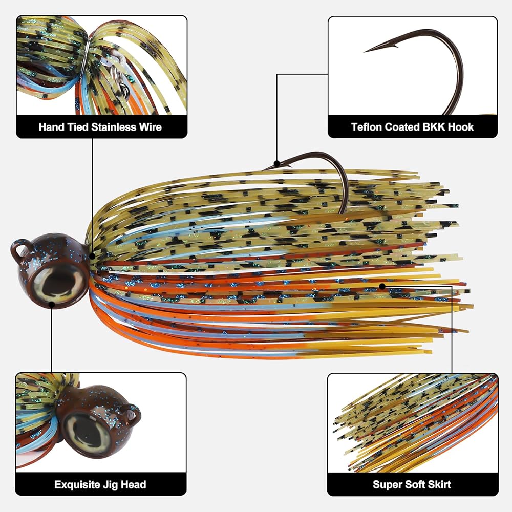 TRUSCEND Denmori [Rubber Jig] Buzzbait to prevent bottom hooking, set of 5 pieces/5 colors, with BKK hook, stainless steel wire lure to prevent loosening, fishing, agitation, saltwater, freshwater, fishing lure, worm set, suitable for sea bass, blue fish