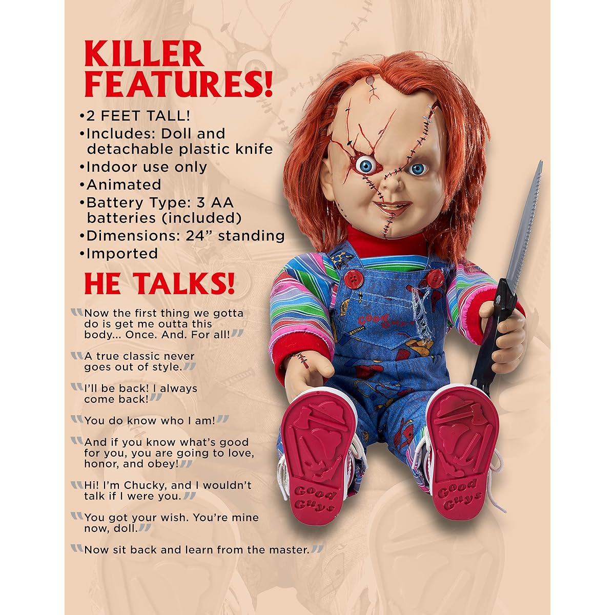 Spirit Halloween 2 Ft Talking Chucky Doll | Officially Licensed -