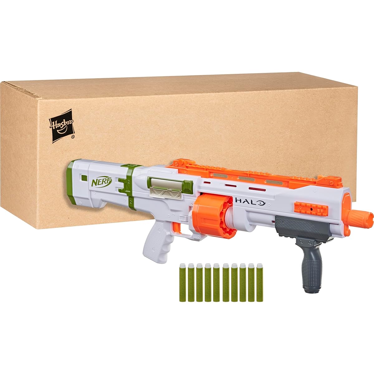 NERF Halo Bulldog SG Dart Blaster -- Pump-Action, Rotating 10-Dart Drum, Tactical Rails, 10 Official Elite Darts, Skin Unlock Code