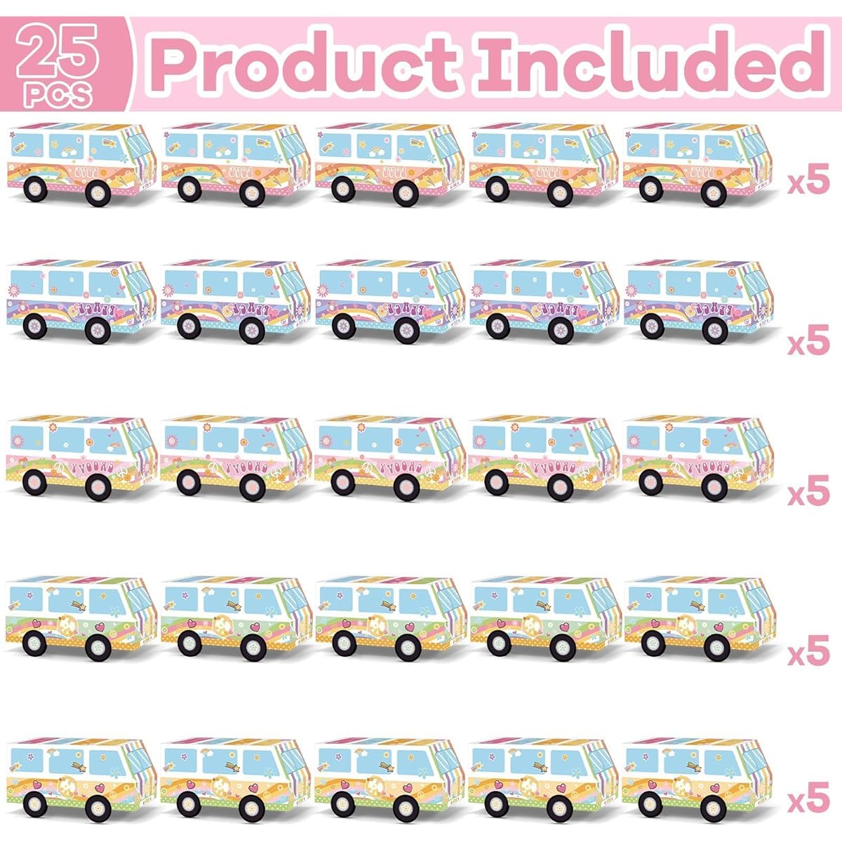 25 Pieces Groovy Party Truck Boxes for Centerpieces Table Decoration Retro Hippie Theme Party Favors Treat Box Boho Rainbow Candy Party Decoration Boxes 2 Groovy Birthday/Baby Shower Party Supplies