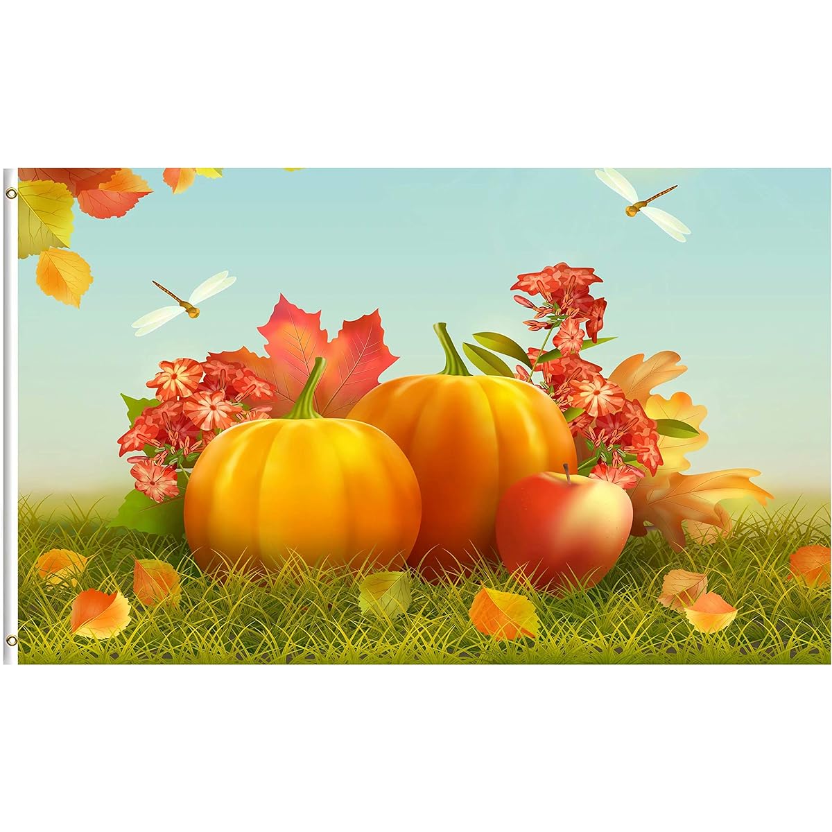 ShineSnow Thanksgiving Harvest Fall Leaves Pumpkins Apples Dragonfly 3x5ft Flag Polyester Double Stitched with Brass Grommets 3 x 5ft for Outdoor/Indoor/Home Decor