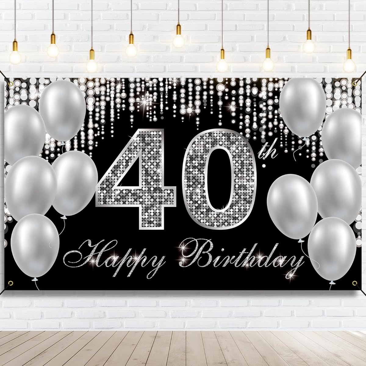 HTDZZI 40th Birthday Decorations for Women 40th Birthday Backdrop Banner Black White 40th Birthday Photo Booth Props 40th Birthday Party Yard Signs Poster Supplies 6ft x 3.5ft
