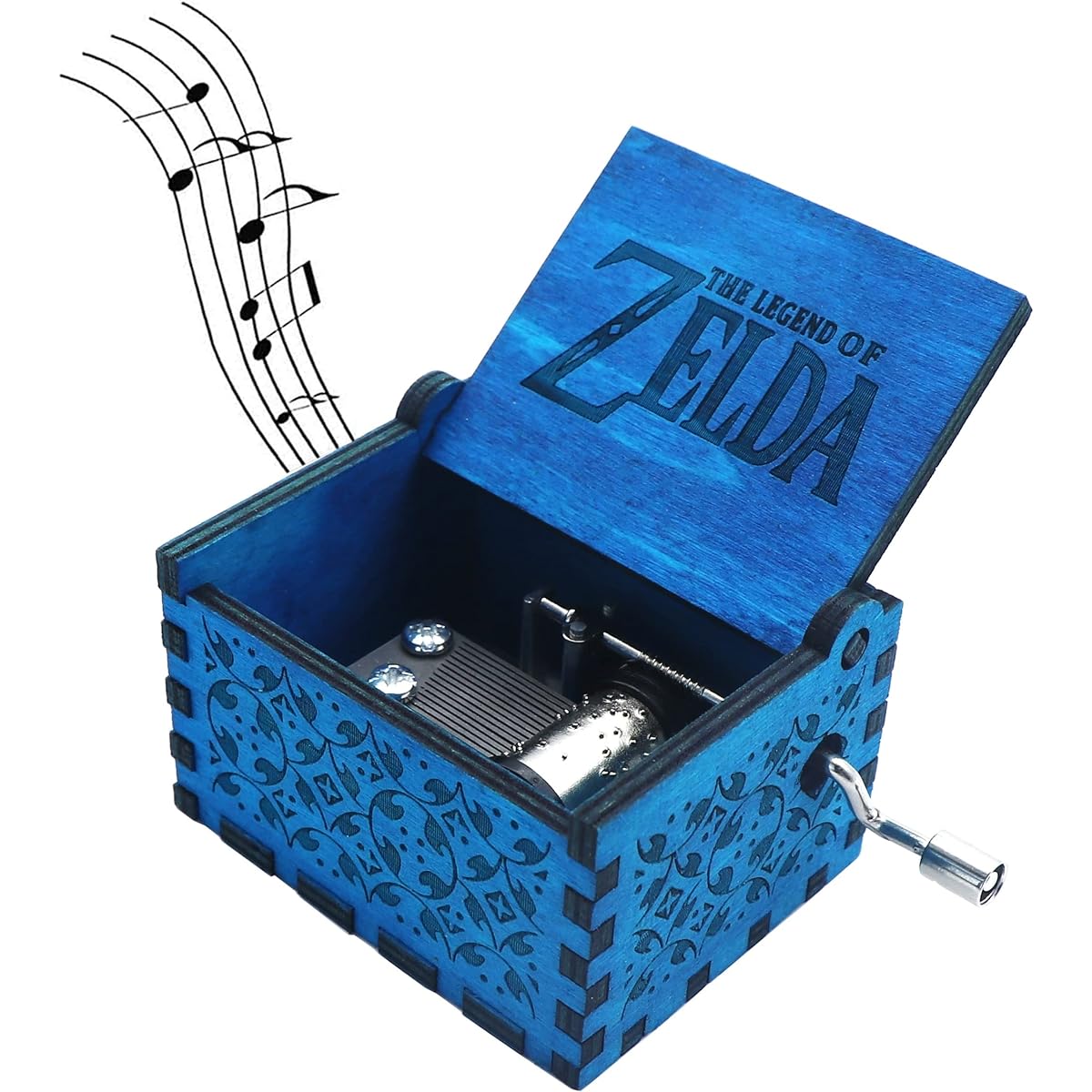 Mi*AngMax Legend of Zelda Theme Wooden Music Box, 18 Note Mechanism Antique Curved Hand Crank Musical Gift (Blue)