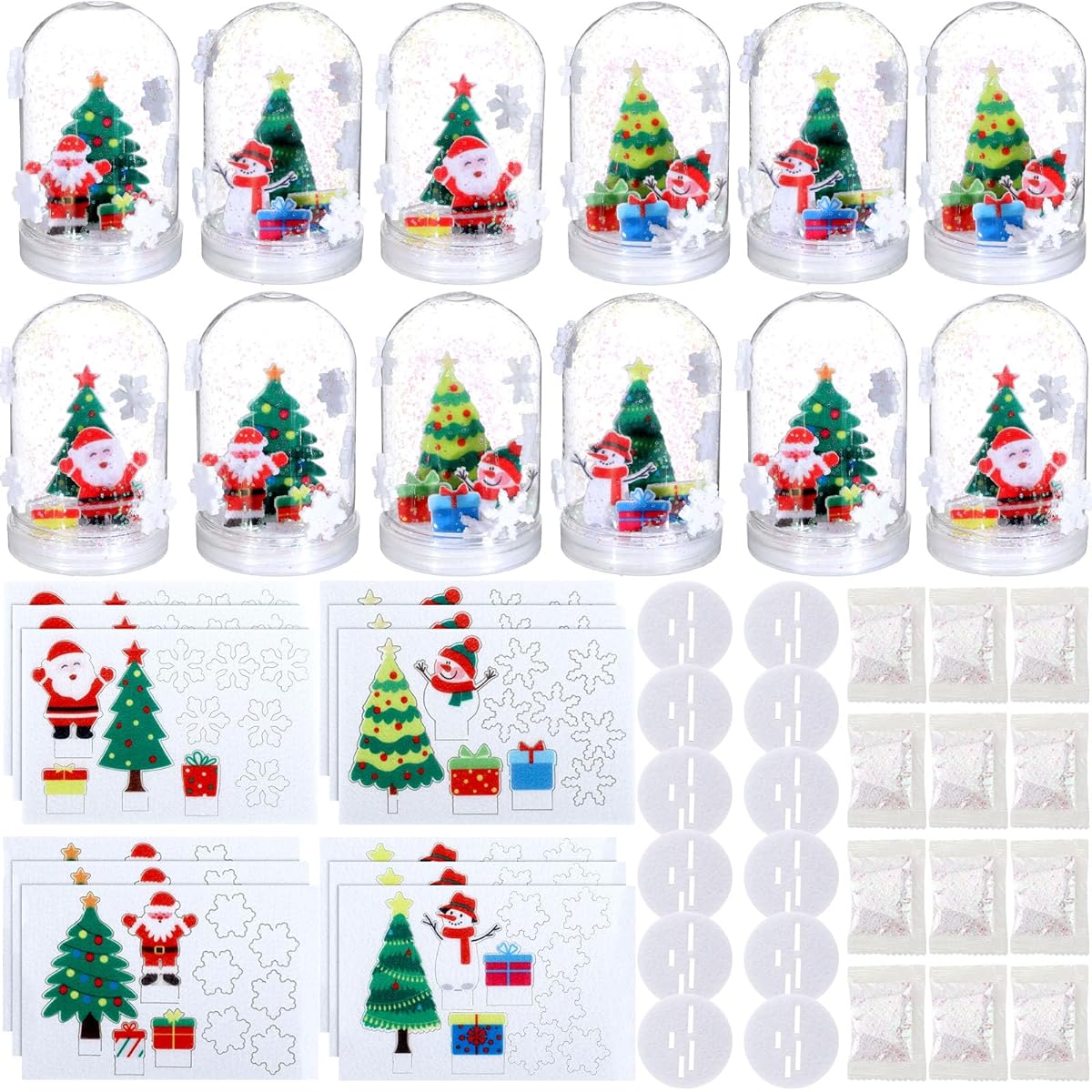 Shappy 12 Set Christmas Glitter Snow Globe Craft Kit for Kids Easter DIY Make Your Own Snow Globe Plastic DIY Snow Globe Kit for Kids Christmas Easter Home Decorations (Santa)