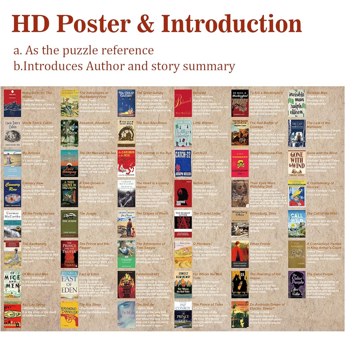PICKFORU Book Puzzle for Adults - Over 1000 Pieces - Vintage Book Cover Puzzle - 47 Great American Novels - Literary Jigsaw Puzzle Book - Book Themed Gift