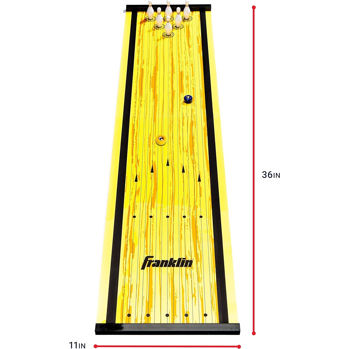 Franklin Sports Table Top Shuffleboard Bowling Game - Indoor Bowling Game for Kids - Mini Shuffleboard Mat with Bowling Pins - Easy to Setup and Play