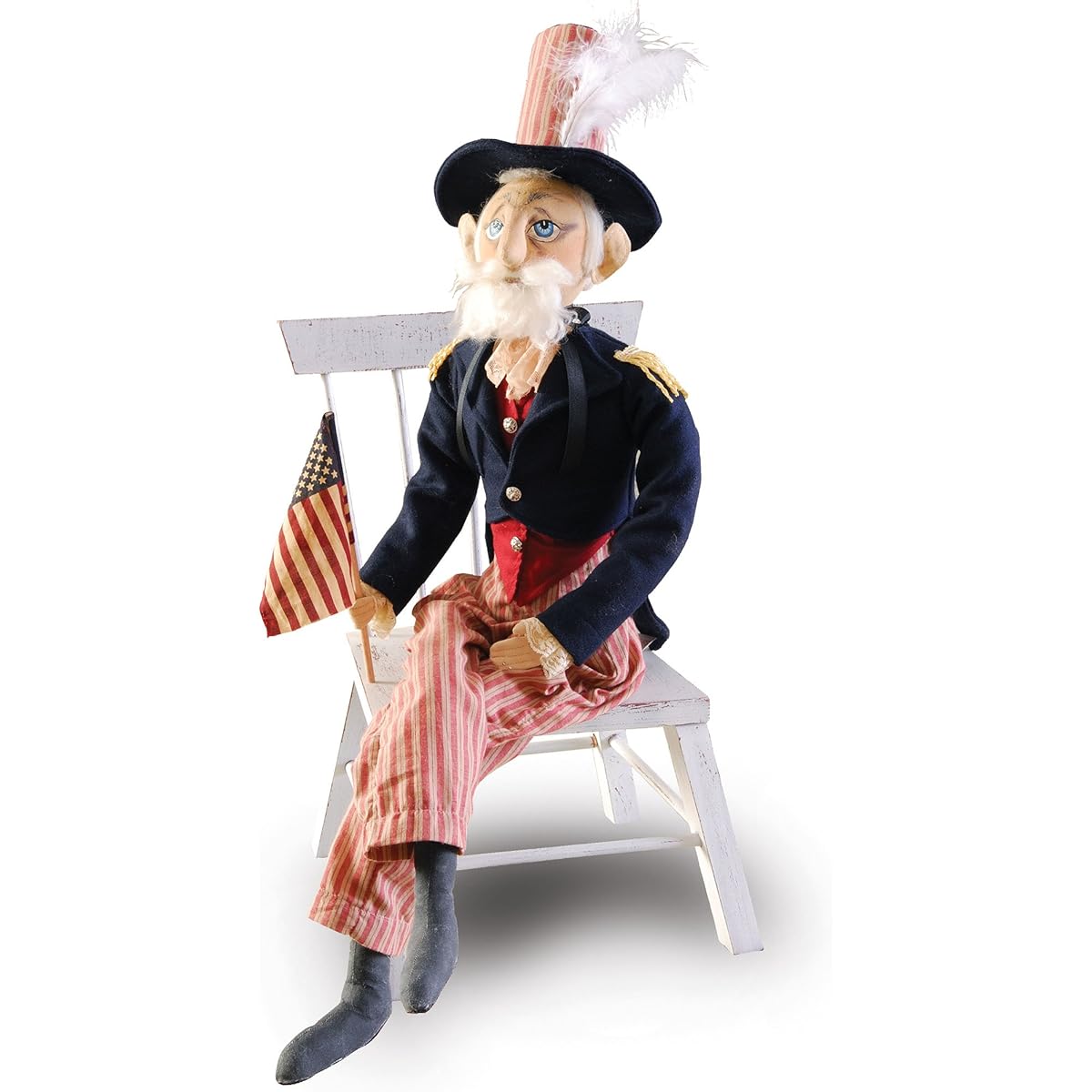 GALLERIE II Uncle Sam Large Folk Art Doll Figurine 4th of July Collectibles Decoration Americana Patriotic Joe Spencer Gather Tradition Decor Blue