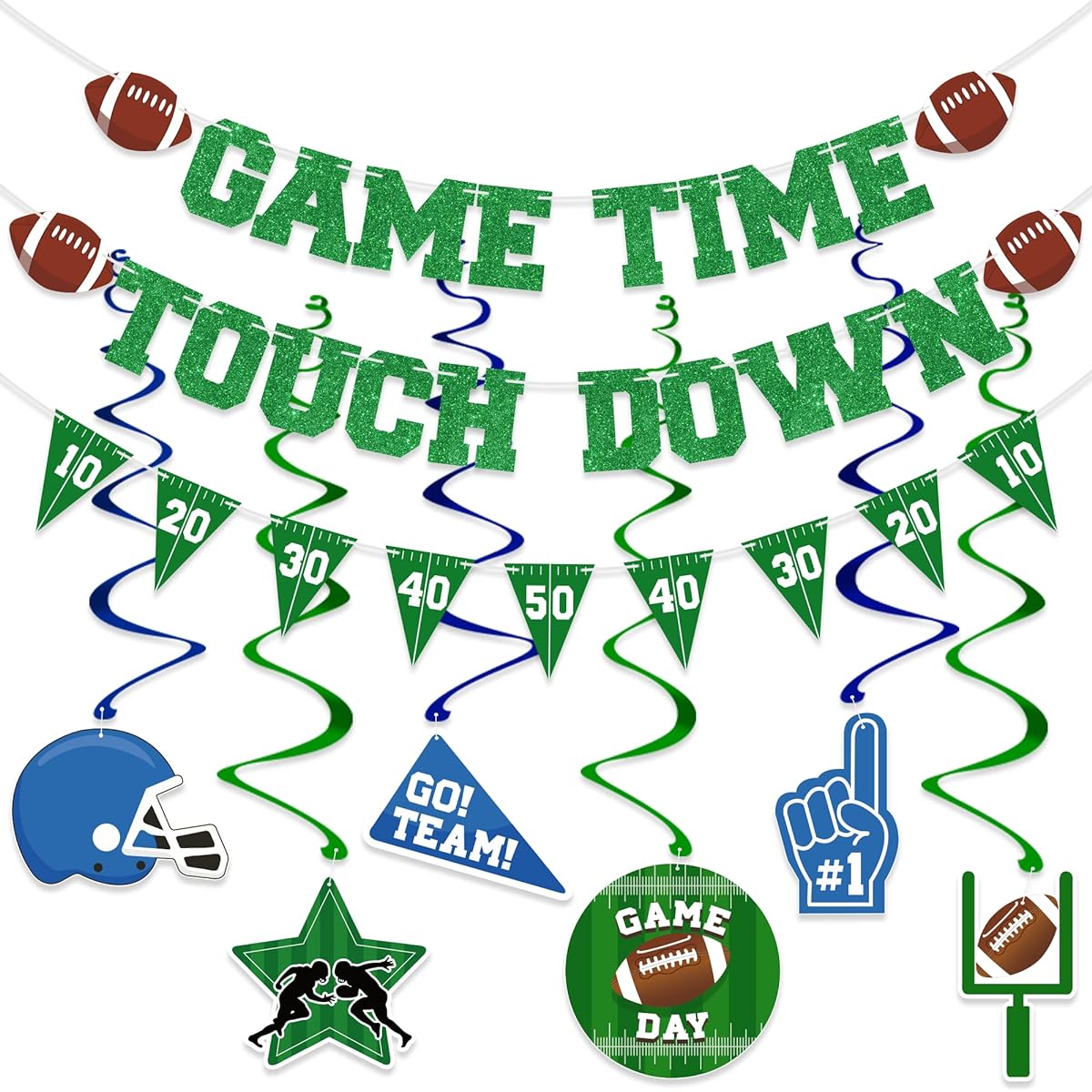 Football Party Decorations Supplies No DIY Required Super Bowl Party Decorations Set 1 Game Time 1 Touchdown Banner 1 Pennant Banner 6 Hanging Swirls Super Bowl Sunday Sports Game Party Supplies