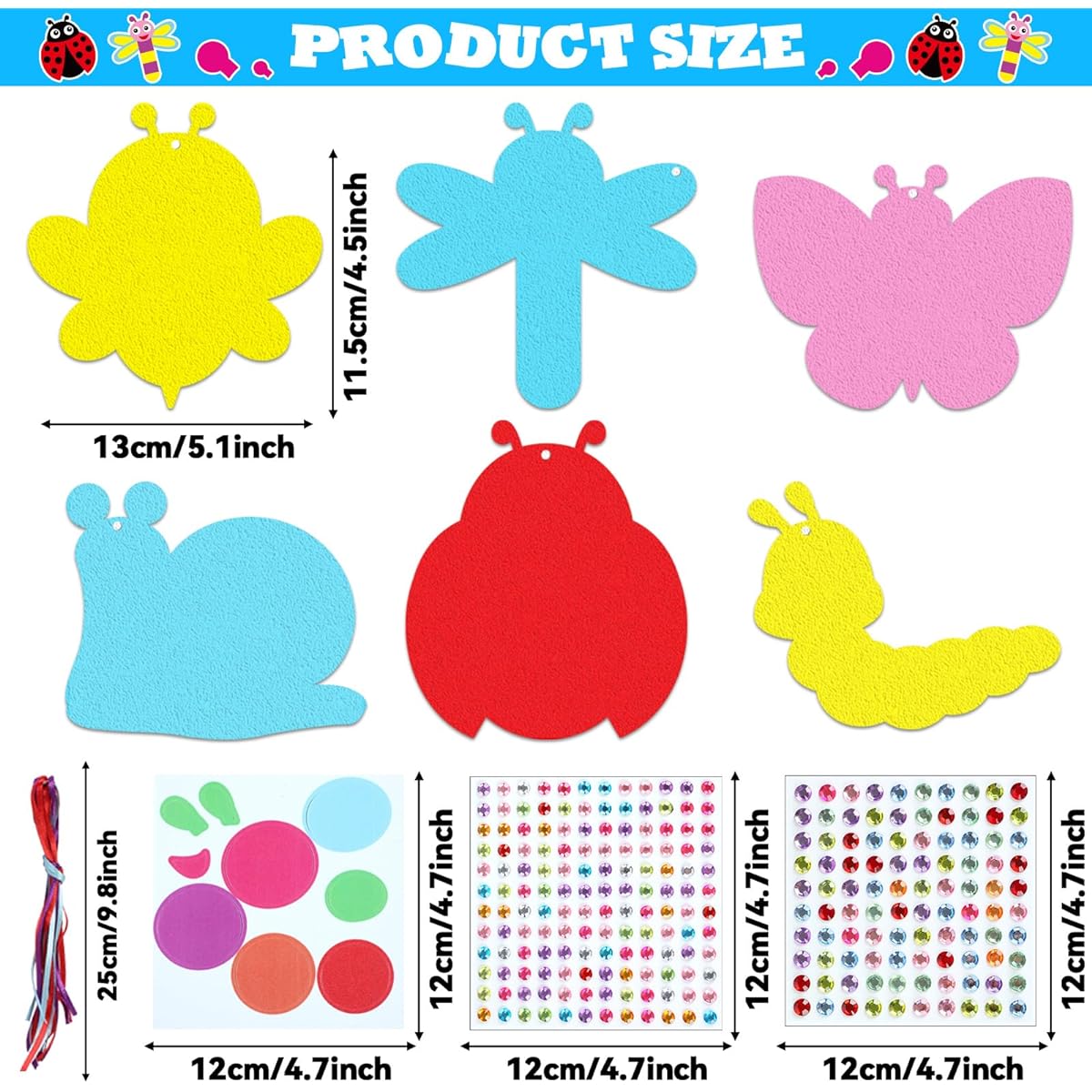 Qyeahkj 412Pcs Springform Craft Kit for Kids, 24 Sets Bug Foam Paper Art Gifts Magnets Insects Ladybug Butterfly Stickers Craft Projects Home Class Fun Game Activities Birthday Party Favors