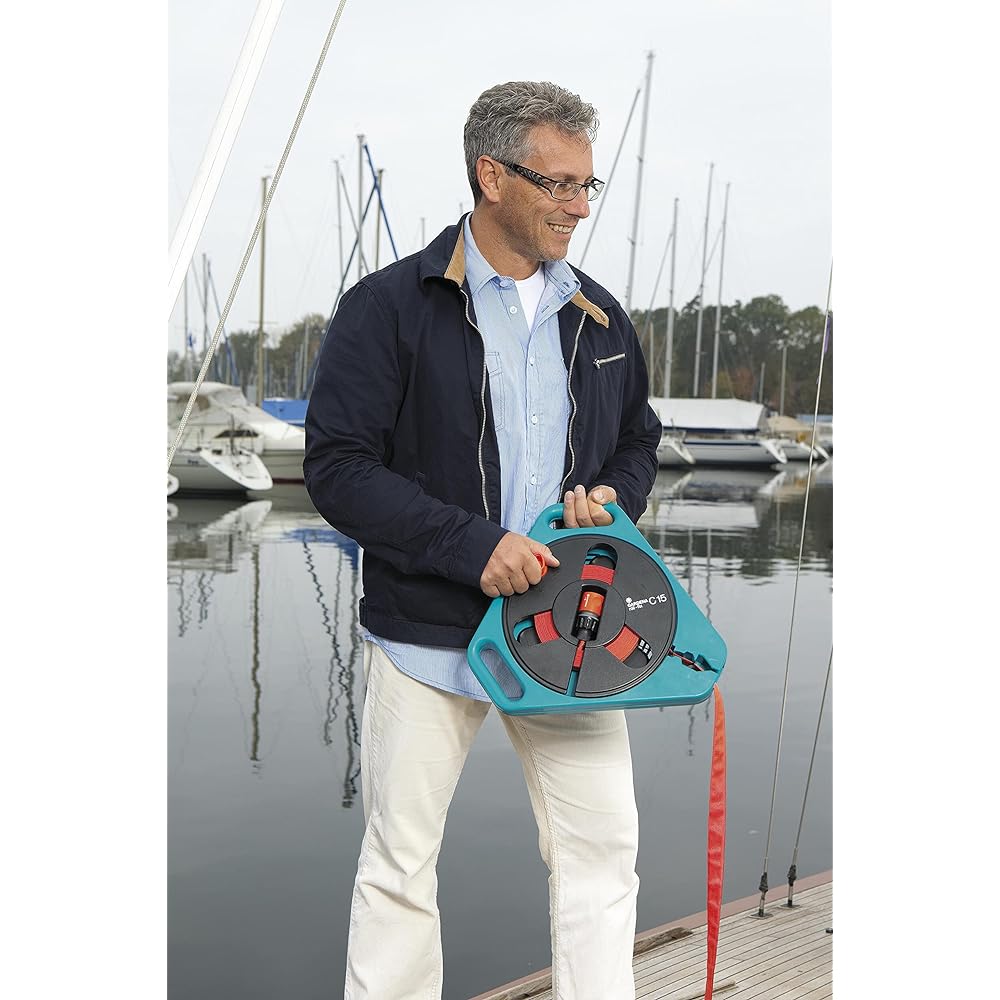 GARDENA Cassette Type Classic Roll-Fix Flat Hose Turquoise/Orange/Gray 15m Total Length 12mm Diameter 756-20