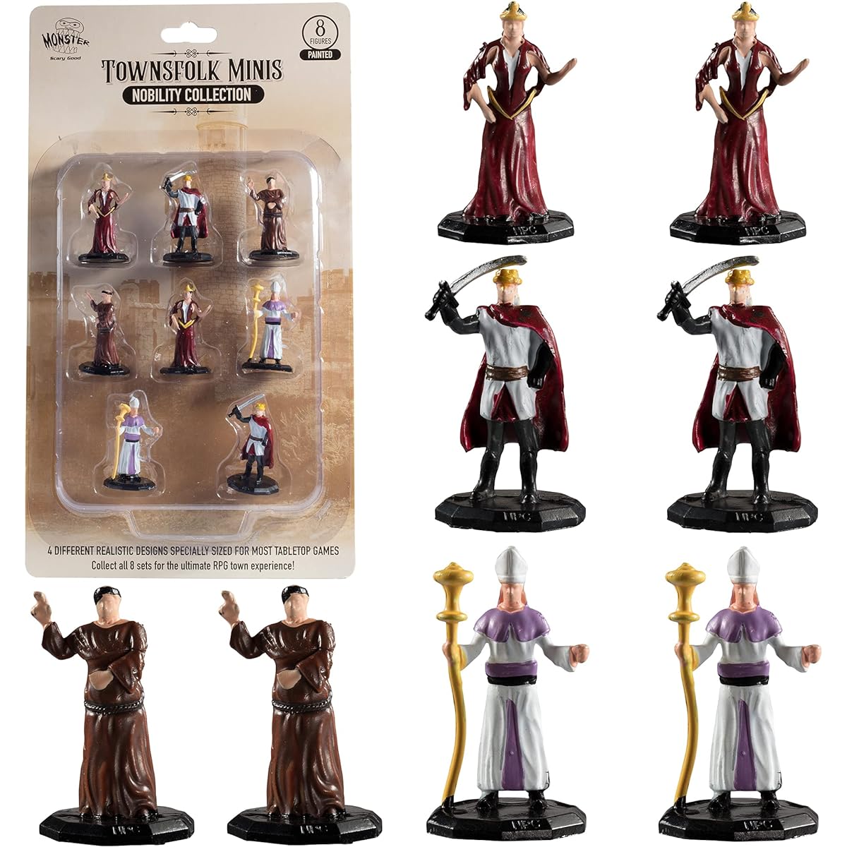 Townsfolk Mini Fantasy Figures - Nobility Class - 8 Piece Hand-Painted Non-Player Character NPC Miniatures - 1" Hex Size Compatible with DND Dungeons and Dragons, Pathfinder and All RPG Tabletop Games