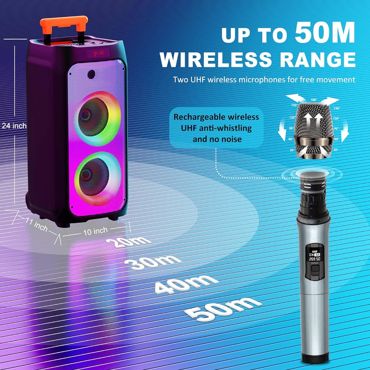 JYX Wireless Microphone Speaker Set with 2 Microphones, Equipped with Bass Enhancement Function, Rechargeable, Suitable for Karaoke, Street Speech, Events, etc.
