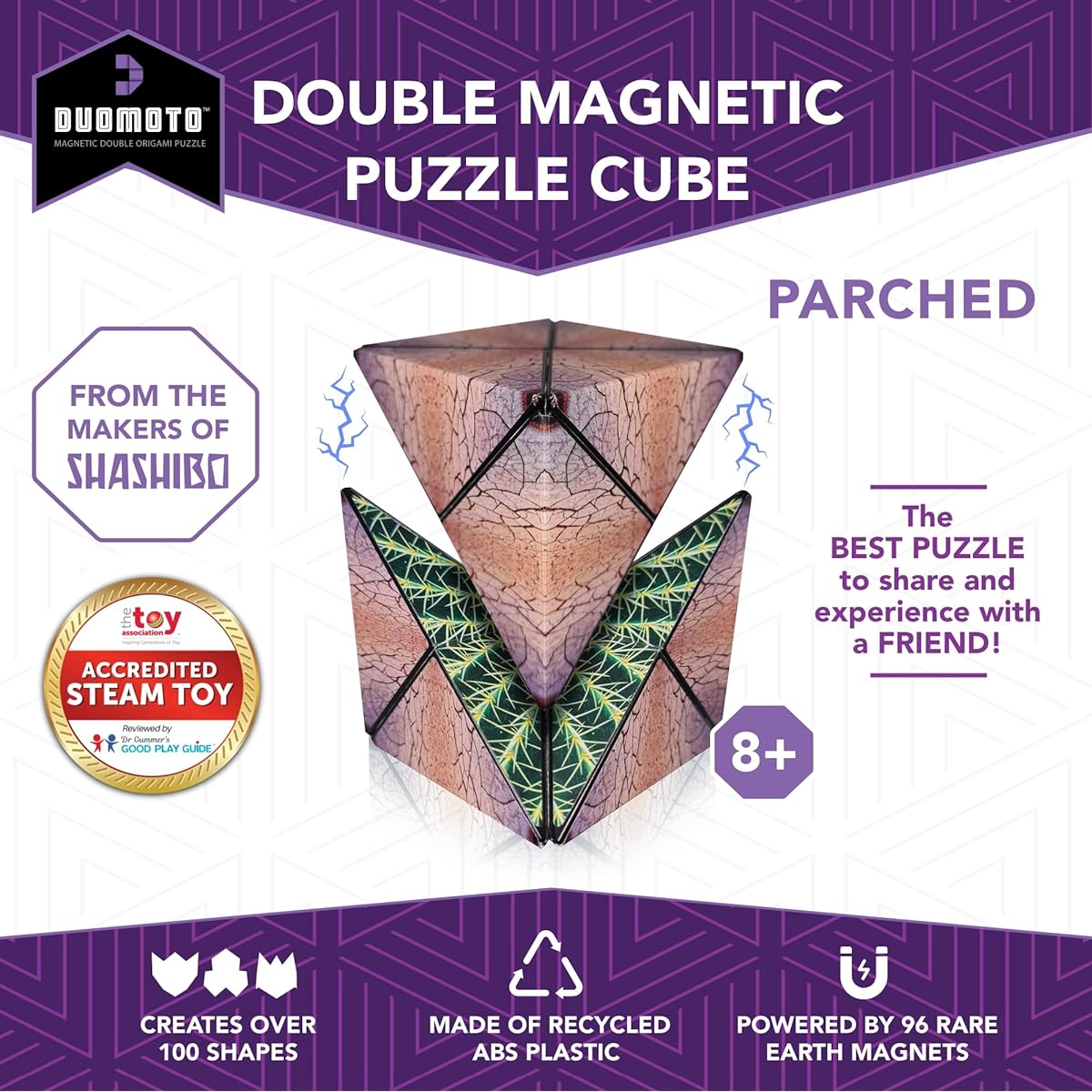 Fun in Motion Toys Duomoto Magnetic Transforming Cube - Shape-Shifting Double Creativity Puzzle with 96 Rare Earth Magnets - Transforms into 100+ Shapes - Creators of Shashibo & Cubendi