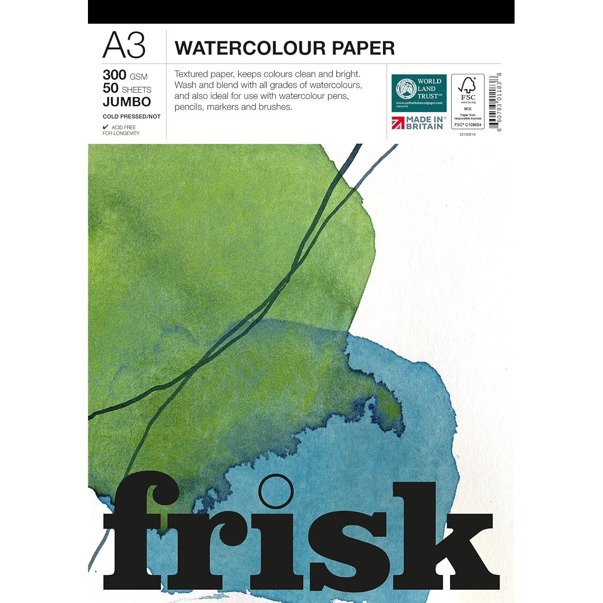Frisk Jumbo Watercolor Paper Pad 300gsm Cold Press/Non-50 Sheets A3