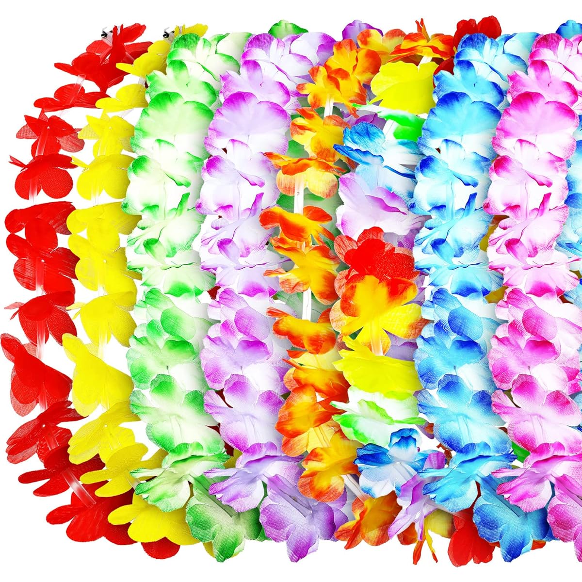 LED Hawaiian Lei Light Up Flower Lei Tropical Glow Necklace Lighted Lei Artificial Rainbow Lei for Kids/Adults Hawaii Luau Themed Party Carnival Beach Wedding Masquerade Holiday Supplies (24 Pieces)