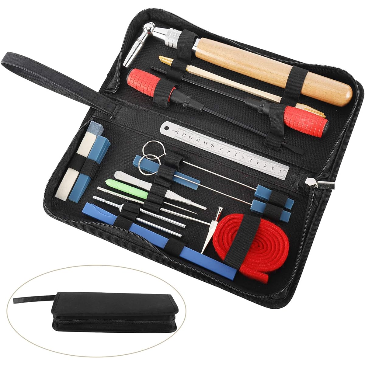 Professional Piano Tuning Kit, 18 Pieces Piano Tuner Tools, 17 Pieces, 1 Carry Case, Star Head L-Shaped Tuning Hammer, Mute Tool Kit, Tuning Fork, Temperament Strip, Piano Repair Accessories