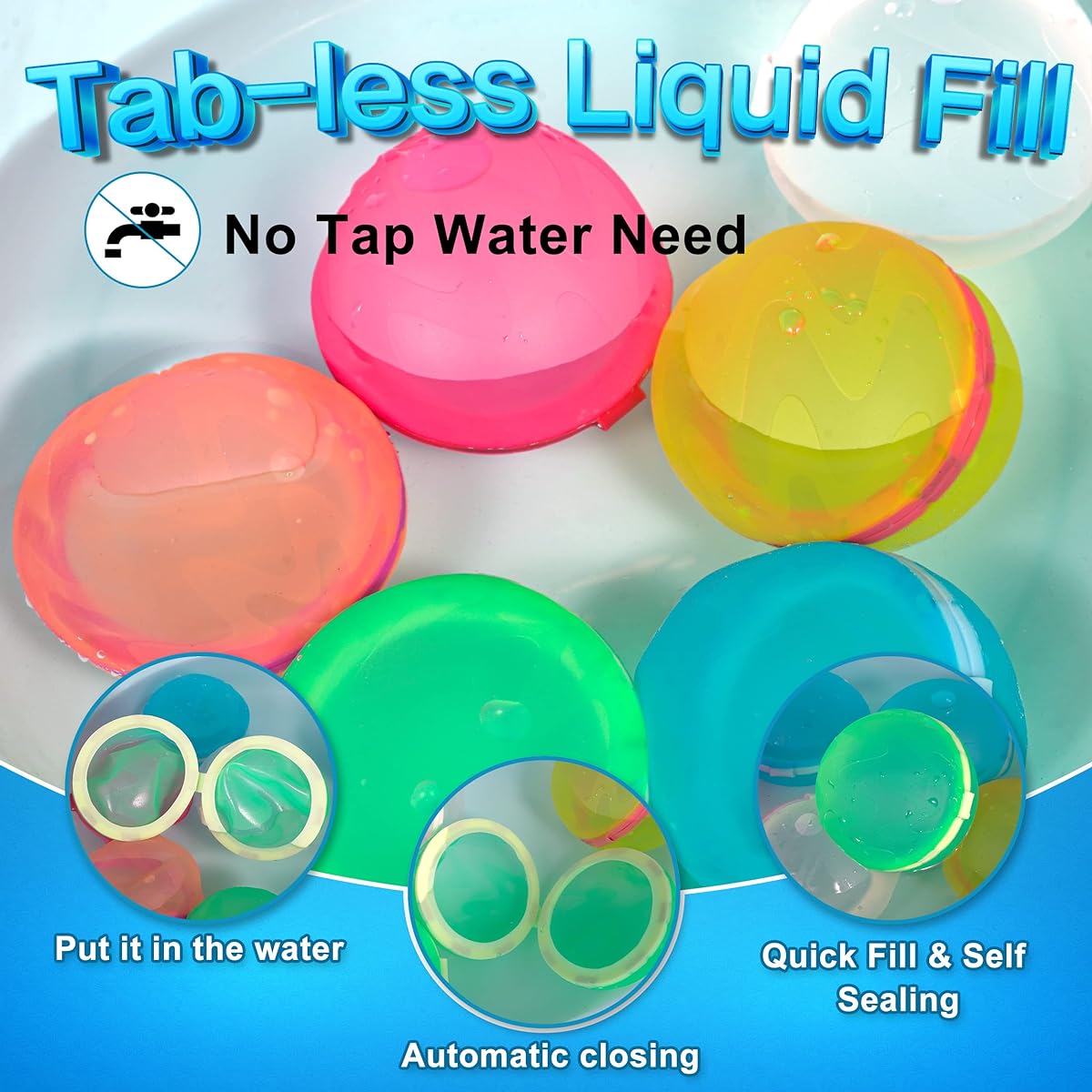 Reusable Water Balloons for Kids Magnetic Water Balloons Quick Fill Self Seal Water Pool Kids Outdoor Toys Summer Backyard Fun Silicone (24 Pack)