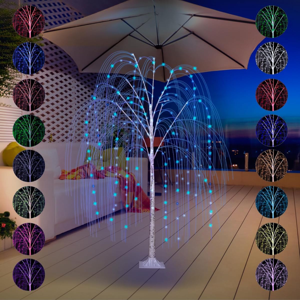 Twinkle Willow Tree, Christmas Willow Tree, Willow Tree Lights, Indoor Outdoor Weeping Lighted Tree, Christmas, Halloween, Wedding Lights, with 240 LED Lights, 16 Colors, 7 Effects, Remote Control, 5ft