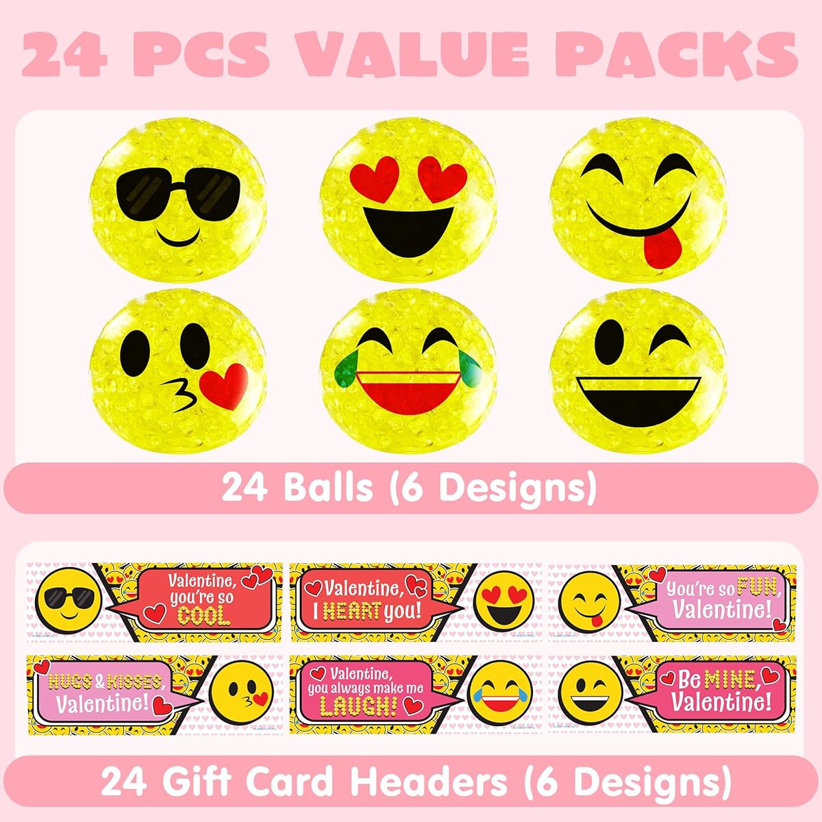 24 Valentine's Day Emoji Squishy Bead Ball