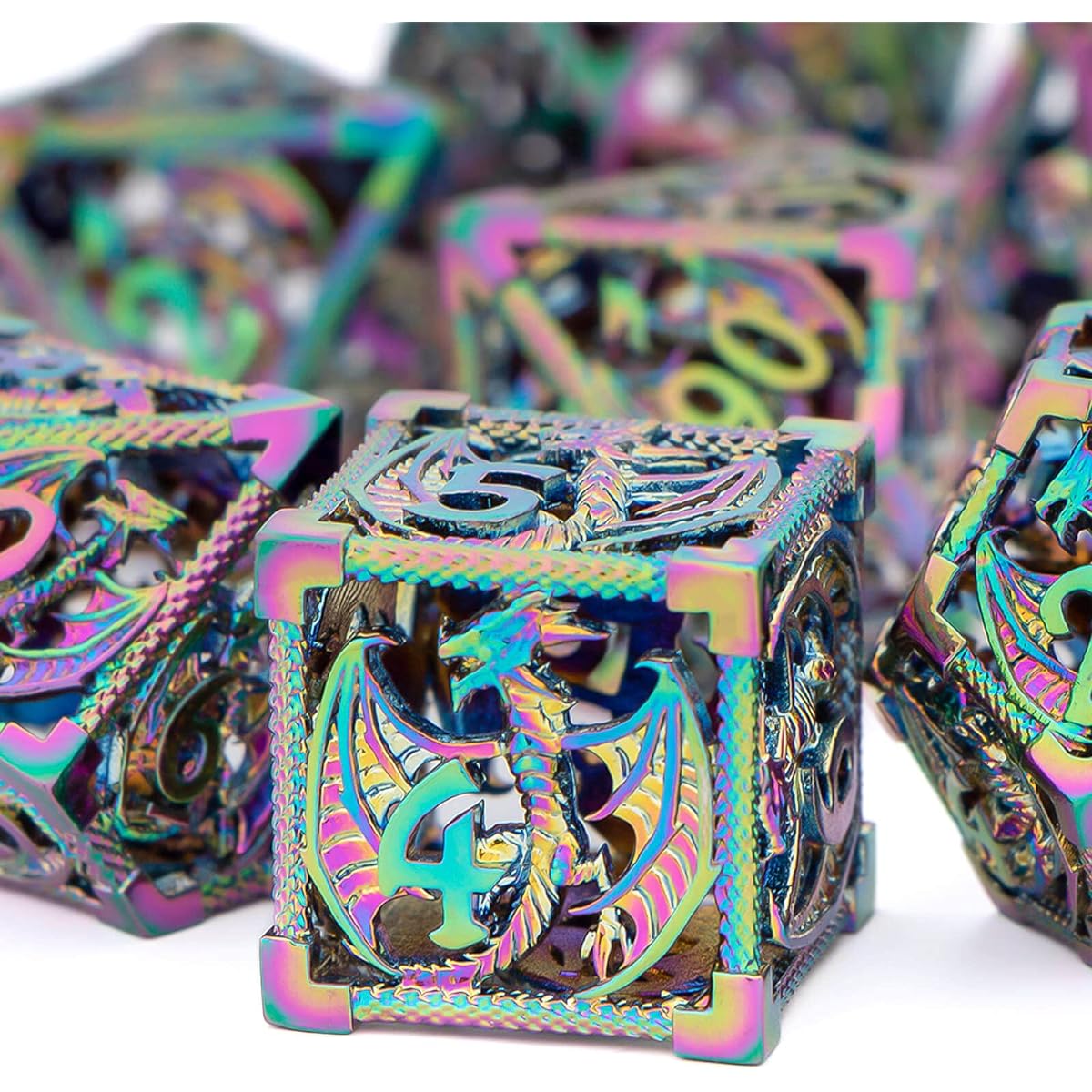 KERWELLSI Hollow Metal DND Dice Set, 7 Piece Polyhedral Dice Set, Dungeons and Dragons Dice Set D&D with Gift Box, Role Playing Dice, D and D RPG Dice D20 D12 D10 D8 D6 D4
