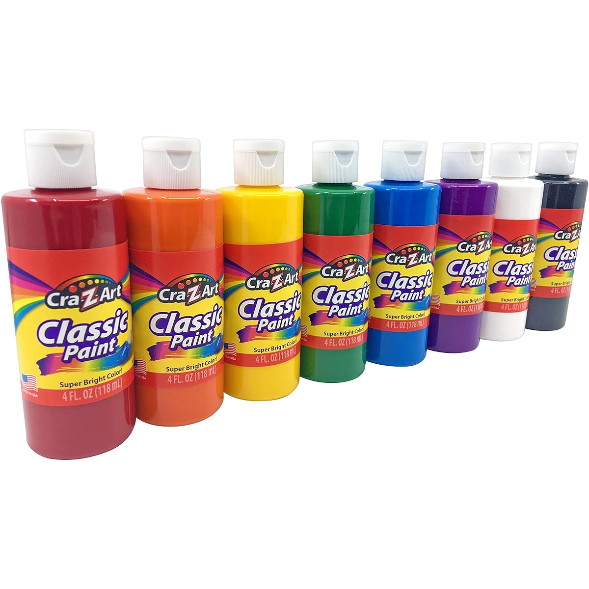 Cra-Z-Art Washable Classic Paint Bulk Pack 8 Carat Assorted Colors 4 oz Each Bottle
