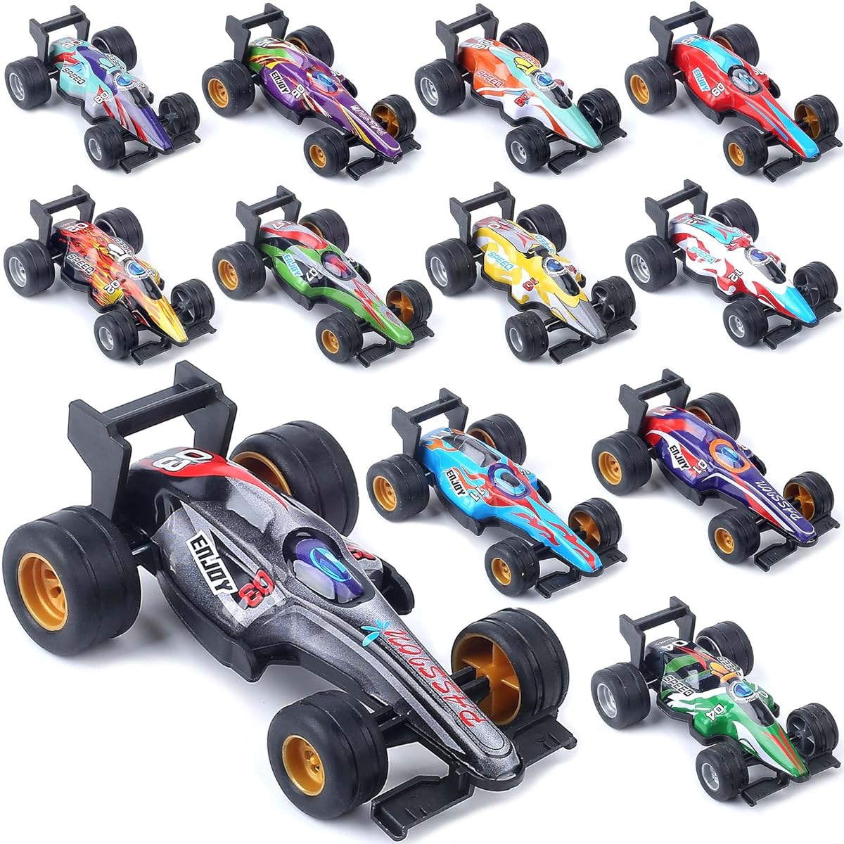 F1 Formula Pull Back Car Toy Model Set 12 Pack Matchbox Mini Race Car Wind Up Vehicles for Toddlers Kids Ages 2 3 4 5 6 7 8 Boys and Girls Birthday Party Easter Gifts