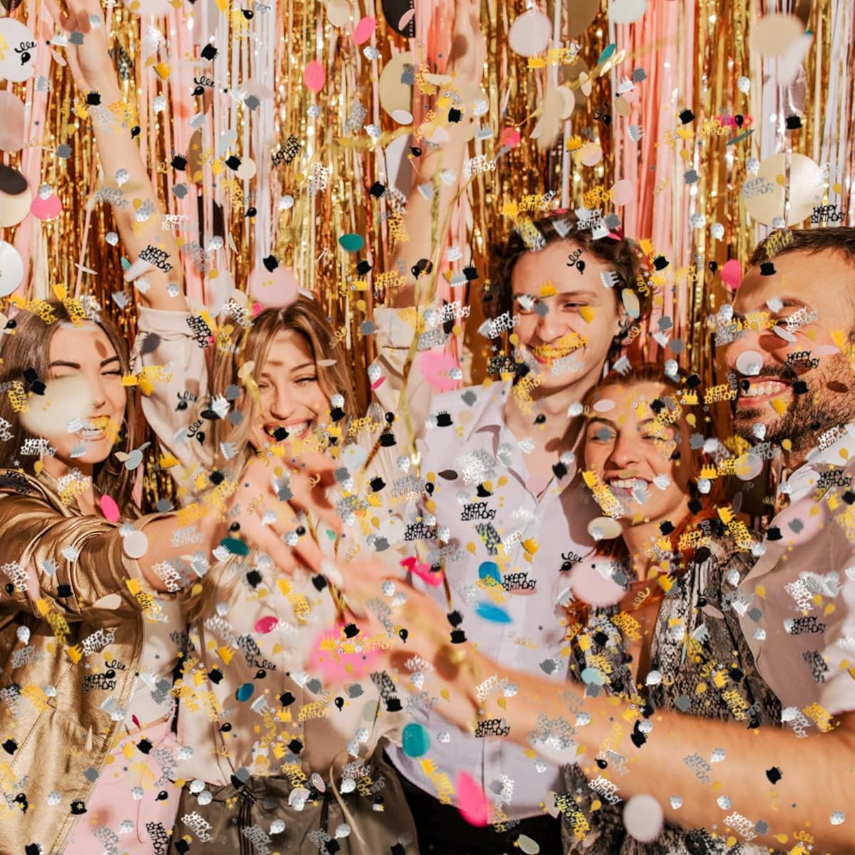 Happy Birthday Confetti Twinkle Star Foil Balloons Birthday Confetti for Table Happy Birthday Sequin Decorations for Birthday Party Table Decor Baby Shower DIY Craft Art (Black Gold)