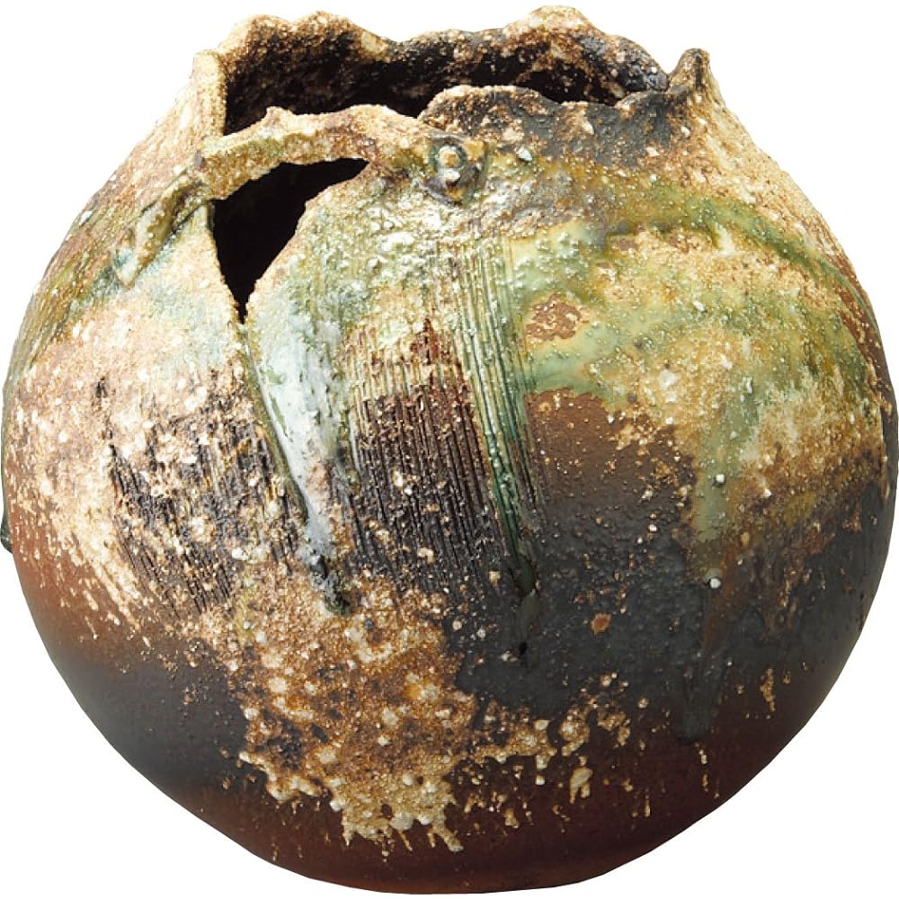 Shigaraki ware vase, tea kiln irregular comb vase, width 19 x diameter 19 x height 25 cm 510-05