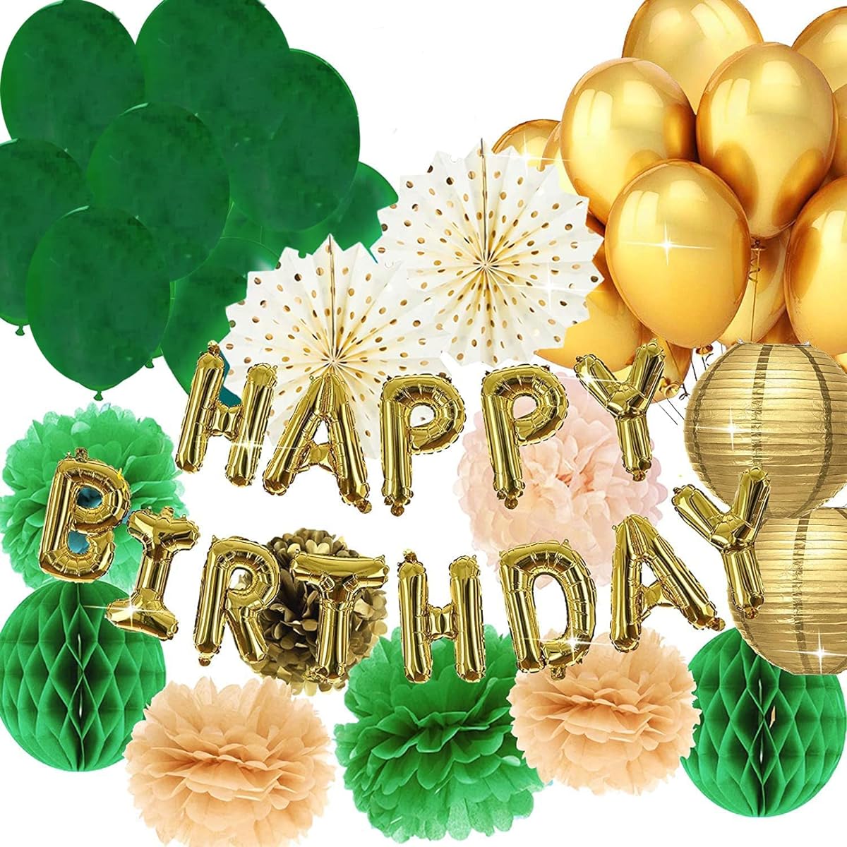 Birthday Decorations for Women Green Gold Happy Birthday Balloons Green Gold Balloons Green Gold Birthday Party Decorations for Women 60th/40th/50th Birthday Party Decorations