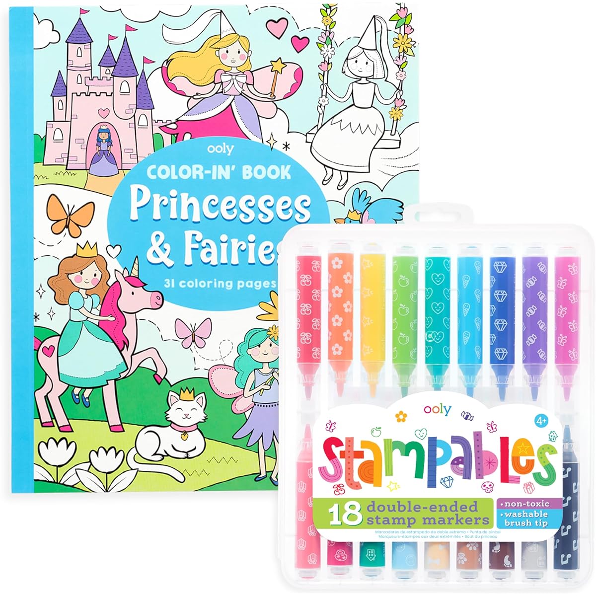 OOLY Princess and Fairy, stampable coloring pack, frameable size