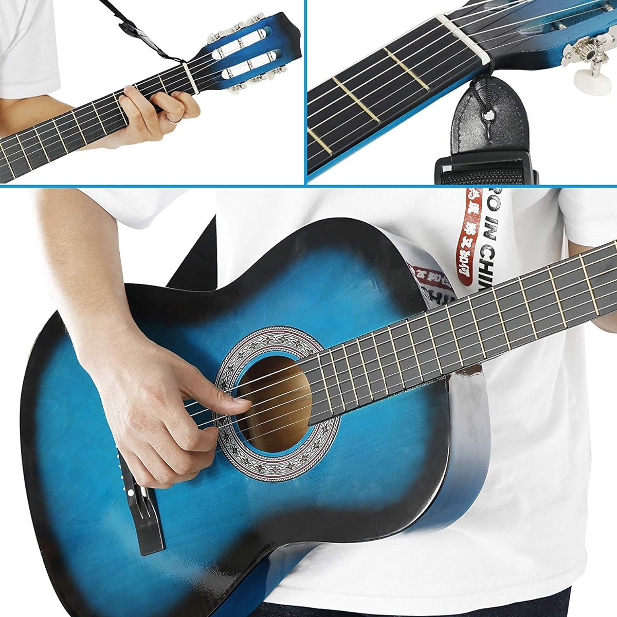 Smartxchoices 6 String 38" Acoustic Guitar with Gig Bag Strap, Pitch Pipe, Extra String Set, Pick for Kids, Beginner, Newbie, Youth, Student, Right Handed (Blue)