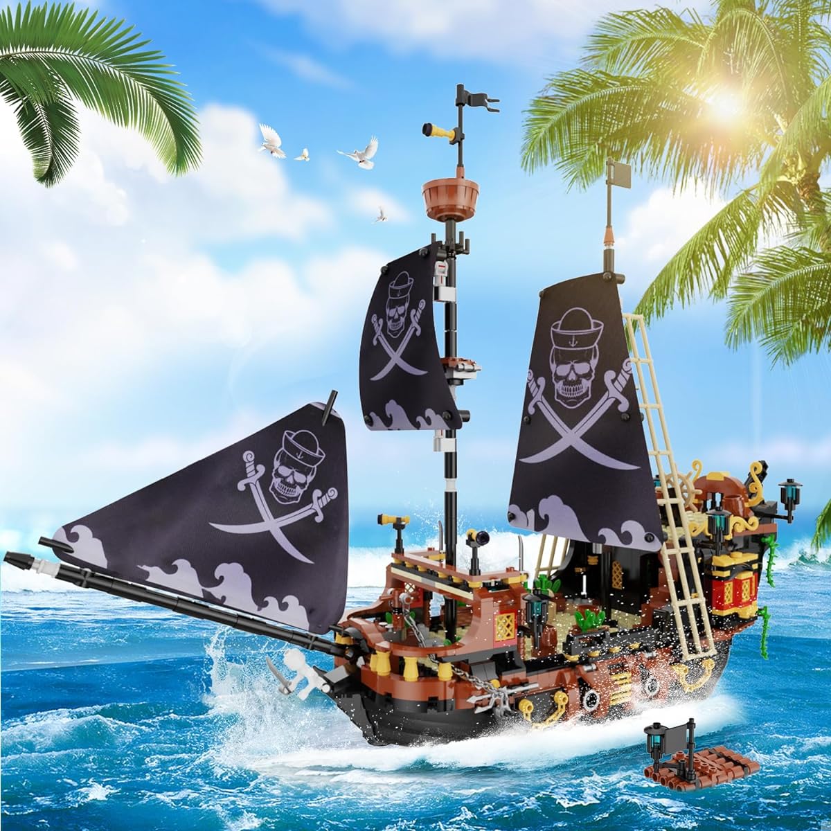 HOGOKIDS Pirate Ship Building Blocks Set - Pirate Ship Mini Building Blocks Kit | Boat and Ship Model Kits Construction Set Medieval Building Blocks | Pirate Themed Gifts for Adults Kids 6+ (1328 Pieces)