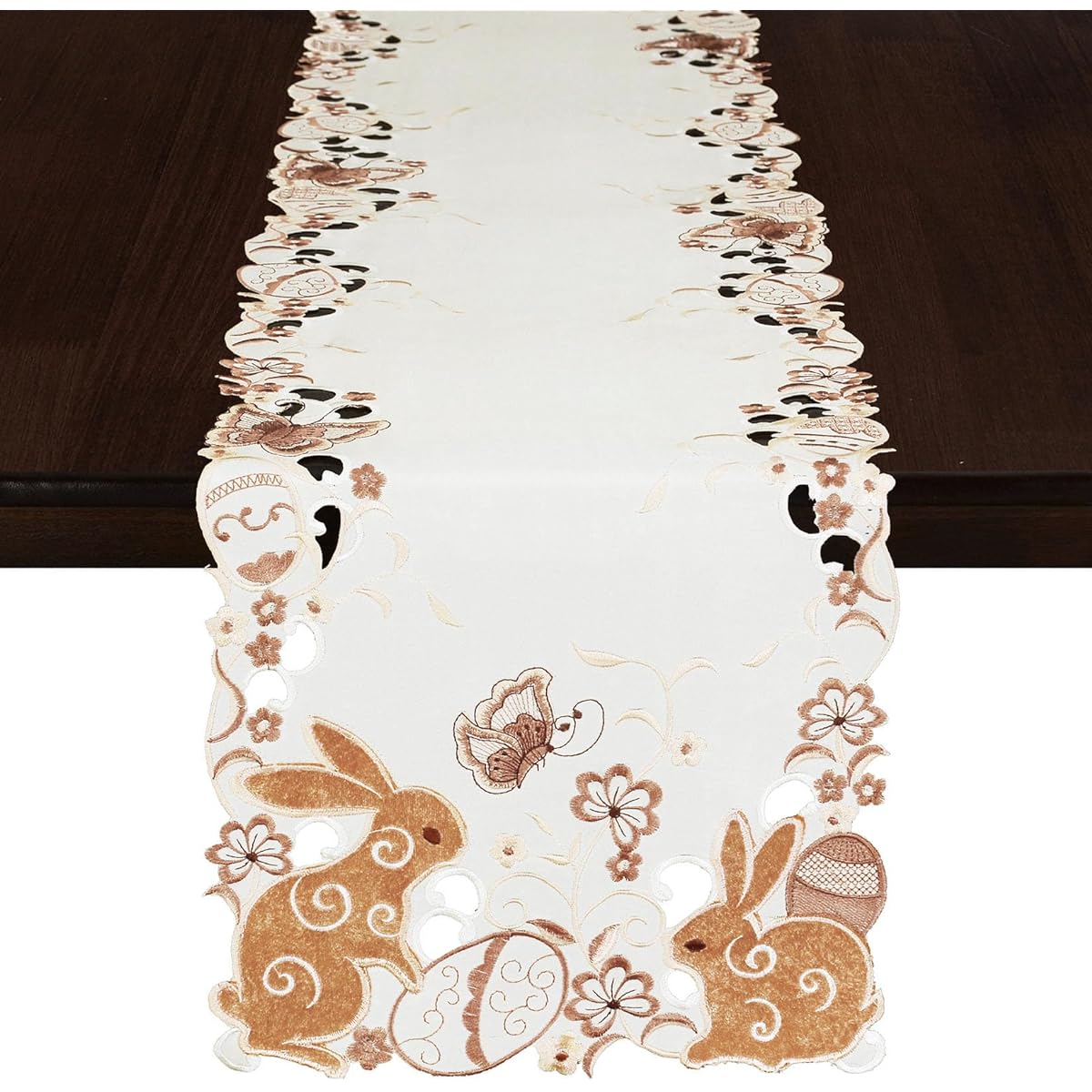 Grelucgo Embroidered Country Farmhouse Brown Bunny Table Runner for Easter (14x68 inches)