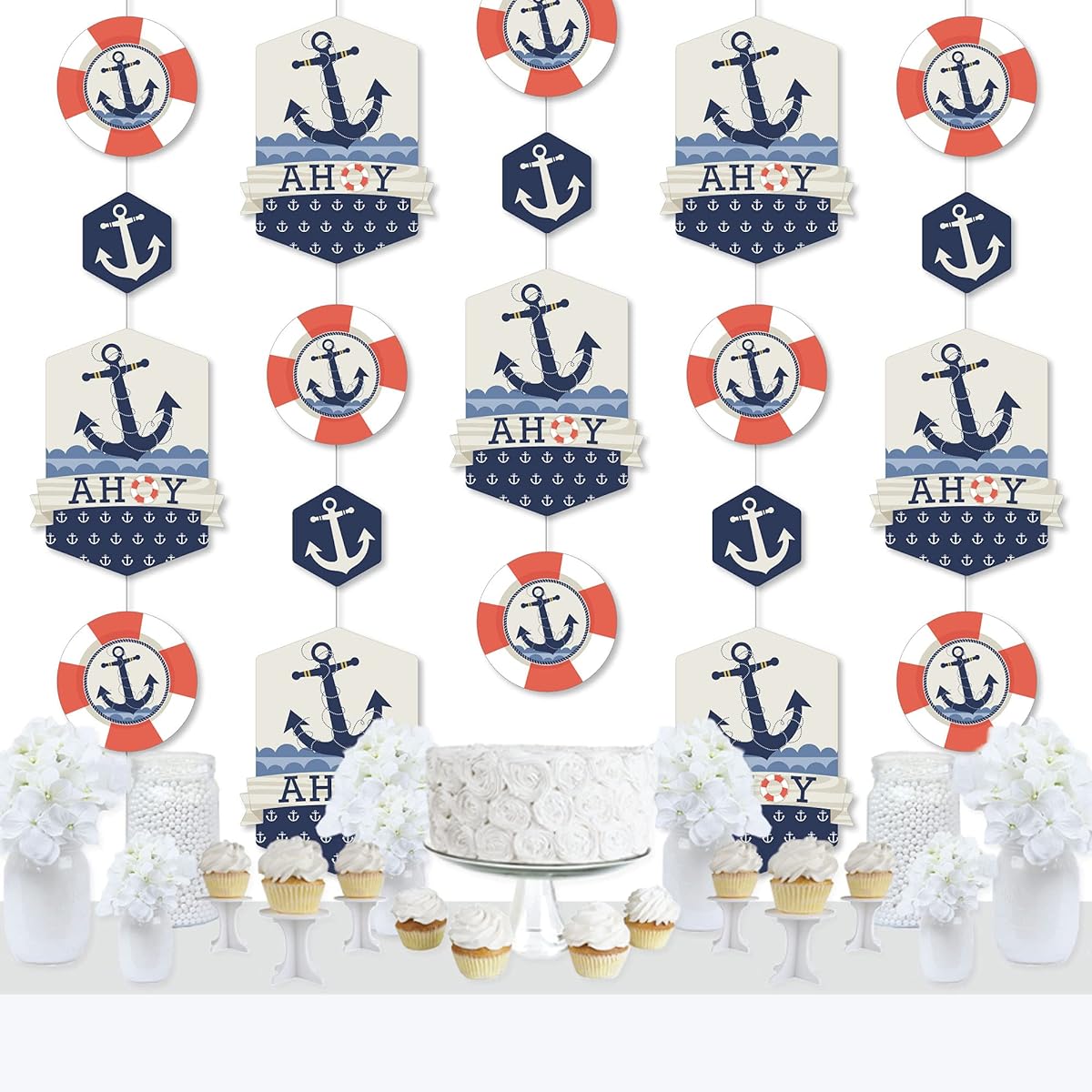 Big Dot of Happiness Ahoy - Nautical - Baby Shower or Birthday Party DIY Backdrop - Hanging Vertical Decorations - 30 Pieces