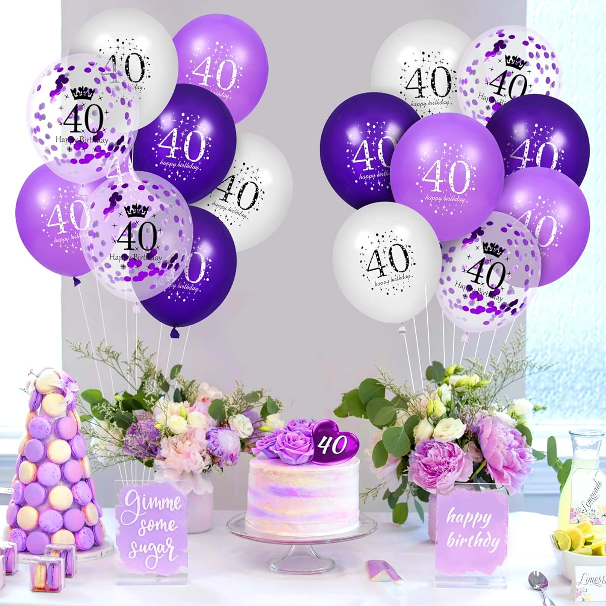 40th Purple Birthday Balloons Decorations, 16pcs Purple White Confetti Latex Balloons for Women Men Happy Birthday Party Wedding Anniversary Indoor Outdoor Party Supplies 12inch