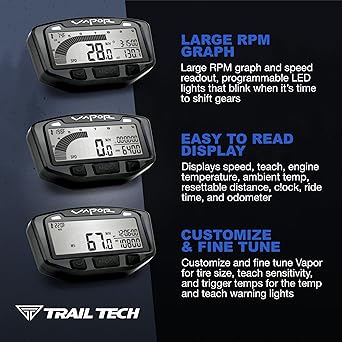 Trail Tech 752-110 Black Vapor Digital Speedometer Tachometer Gauge Kit 2000-2017 KTM Husqvarna Hasaberg