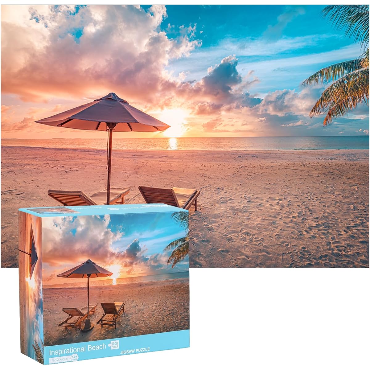 crowm 1000 Piece Jigsaw Puzzle Hawaii Puzzle for Children Adults Beautiful Beach Scene Sunrise and Sunset Puzzle Next to the Beach
