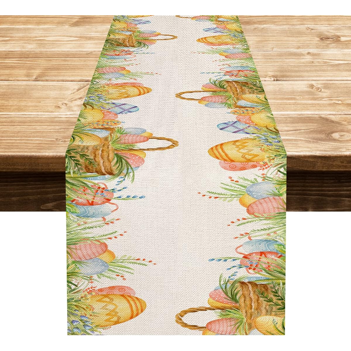 EDDERT Easter Cute Bunny Green Leaves Table Runner Burlap Wildflower Bunny Egg Table Runner Seasonal Kitchen Dining Decor Spring Easter Indoor Outdoor Home Party 13x72inch