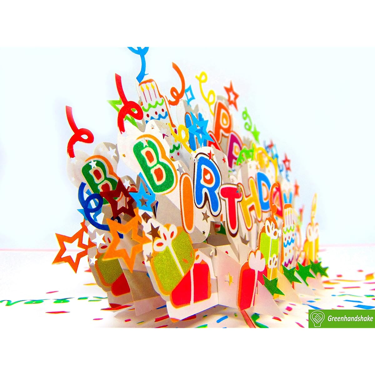 GREENHANDSHAKE Happy Birthday Pop Up Card, 3D Pop Up Greeting Card for Birthday, 6" x 6"