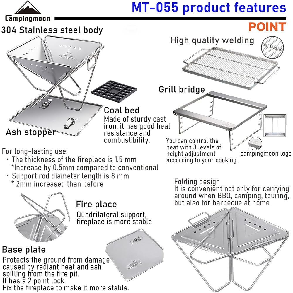 Camping Moon (CAMPING MOON) Barbecue Stove Bonfire Stand Folding 3 Level Adjustment Kamado Smart Grill XL Size FULL SET For 5-6 People Storage Bag Included MT-055 [Parallel Import]