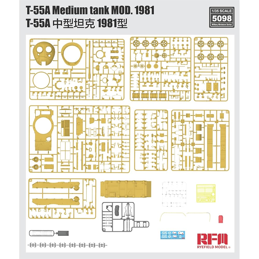 Ryfield Model 1/35 T-55A Medium Tank Mod.1981 with Movable Tracks Plastic Model RFM5098